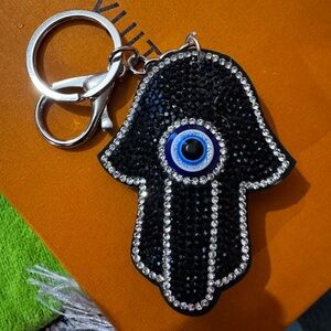 Evil Eye Hamsa Black Crystal Dual Purse Charm and Keychain. New.